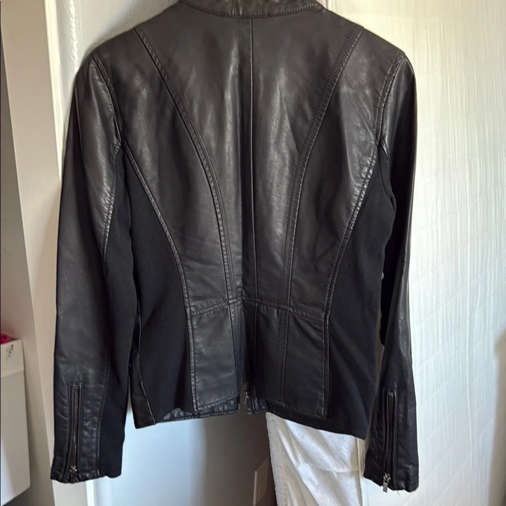 Express Black Leather Moto Jacket with Stand-Up Collar - Picture 2 of 4